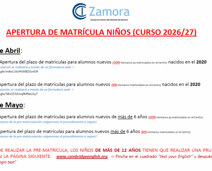 Apertura de Matrícula Niños 26/27